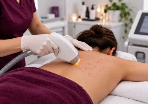 Laser acne treatment for selected face and body areas