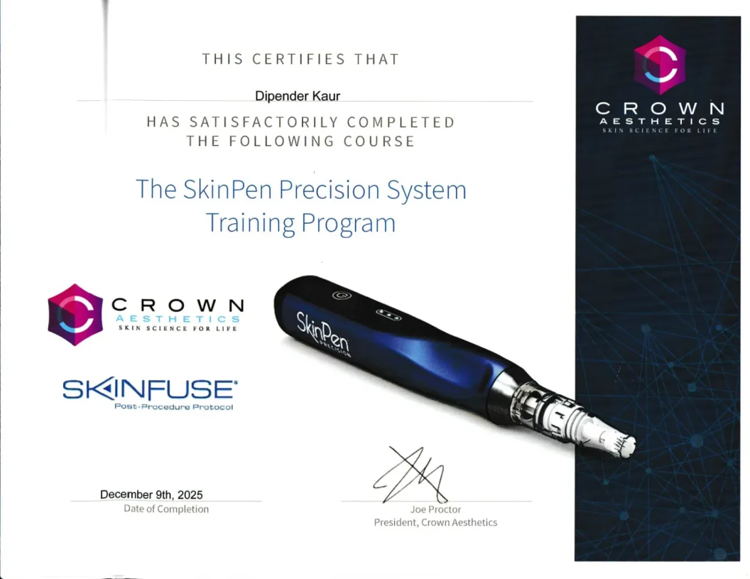 Allure Aesthetics Regina 12 Dipender Kaur SkinPen Precision microneedling training certificate